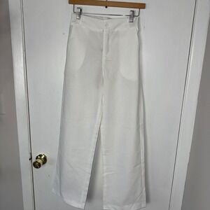 White Wide Leg Pants High Waist Dress Slacks Career‎ Casual Size M